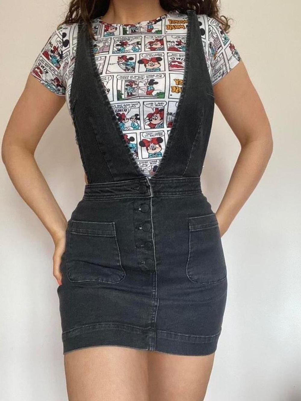 Free People Gray/Black Denim Overalls Dress